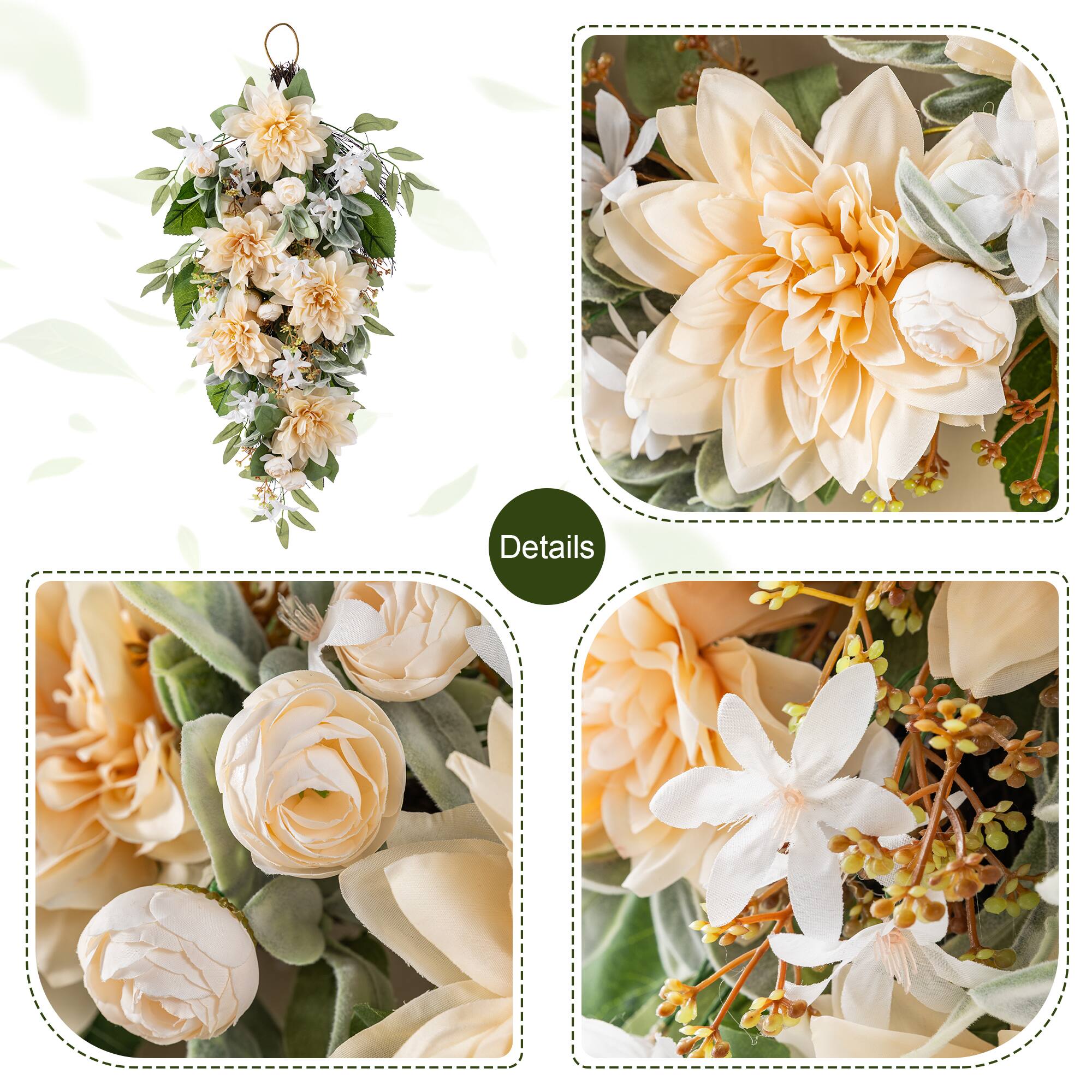 Glitzhome® 28" Peach Dahlia Floral Teardrop